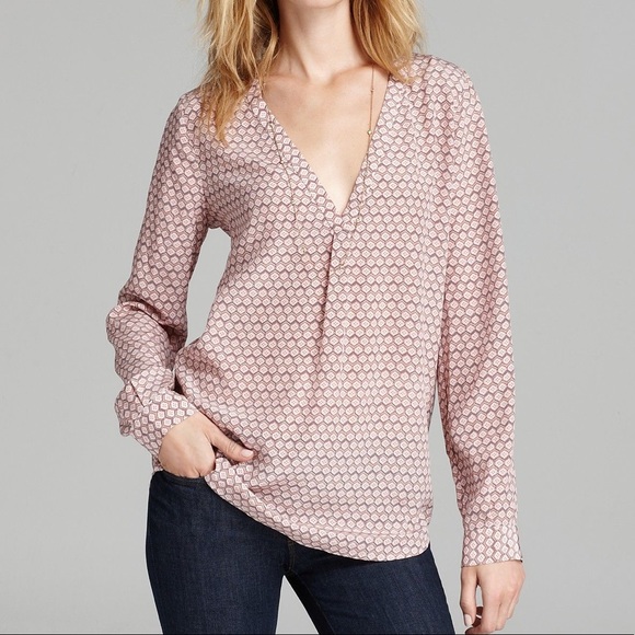 Joie Tops - Joie Floral Silk Tile Printed Hi-low Blouse Top